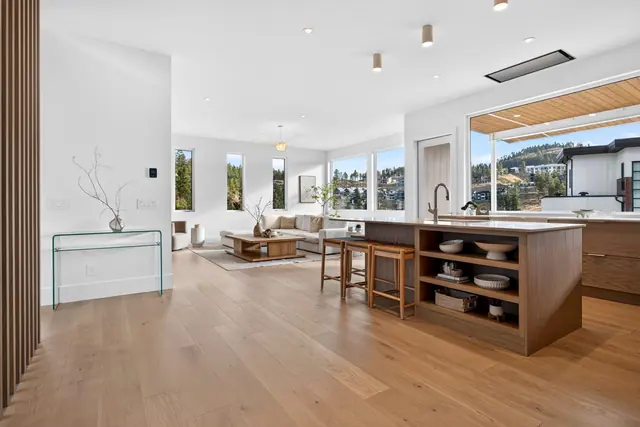 Great room, modern new build in McKinley Beach, Kelowna, BC. Real estate photography by Pixel Pro Productions.