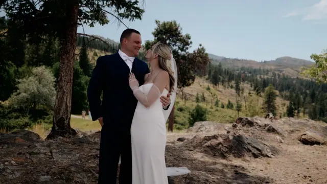 Couple hug: Quinn & Steve's wedding at CedarCreek Estate Winery, Kelowna. Still from the Pixel Pro wedding film.