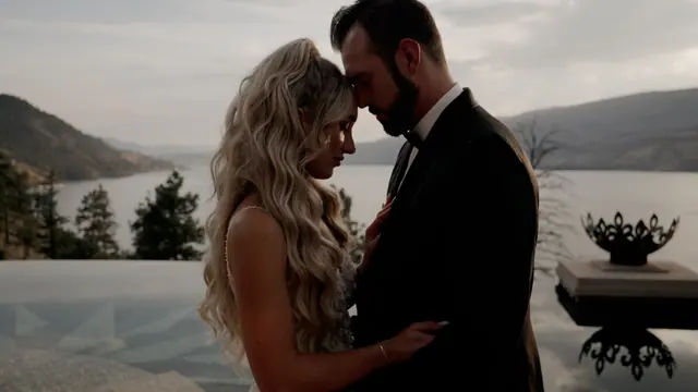 Lakeside portrait: Kiana & Nick's wedding at Chateau Okanagan, Kelowna. Still from the Pixel Pro wedding film.