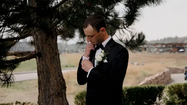Groom portrait: Nadia & Dean's wedding at Predator Ridge, Vernon. Still from the Pixel Pro wedding film.